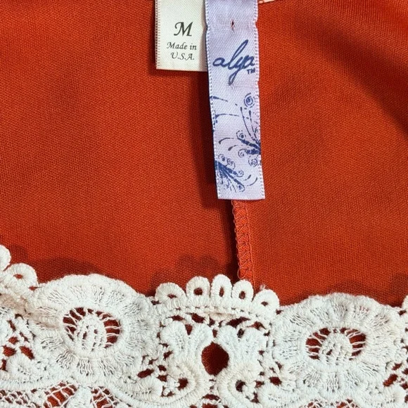 Alya Boho Rust Diamond Print Crochet Lace Trim Slip Boho Dress Medium - Picture 4 of 6